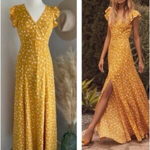 LULU’S Fresh Picked Mustard Yellow Floral Print Maxi Dress